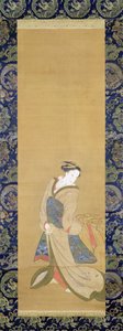Une femme élégante en obi bleu - Hotei Gosei